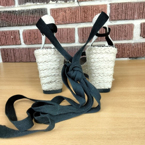 NWT Vince Camuto Brisshel Leather & Rafia Espadrille Wedges in Black Sz. 8 - Picture 9 of 13